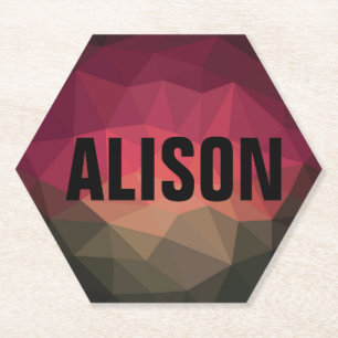 Custom name trendy ombre geometric paper coaster