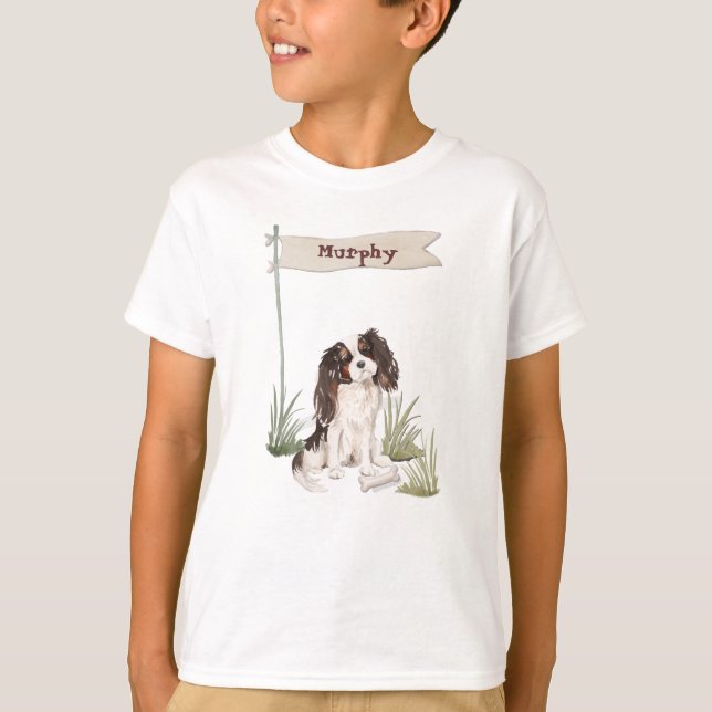 Custom Name Tri Colour King Charles Spaniel  T-Shirt (Front)