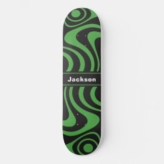 Custom Name Trippy Wavy 70s Retro Green Skateboard