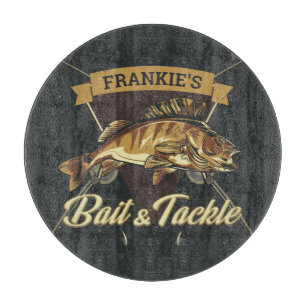 Custom NAME Trophy Fishing Angler Bait Tackle Shop Cutting Board