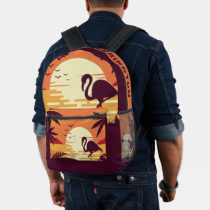 Custom Name Tropical Beach Flamingo Printed Backpack