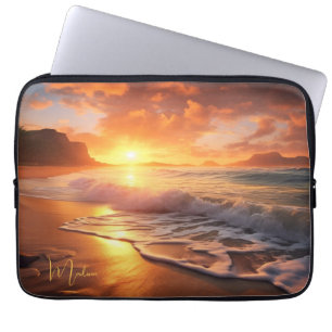 Custom Name Tropical Beach Sunset Laptop Sleeve