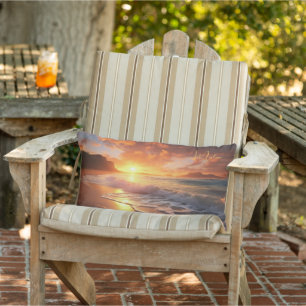 Custom Name Tropical Beach Sunset Lumbar Cushion