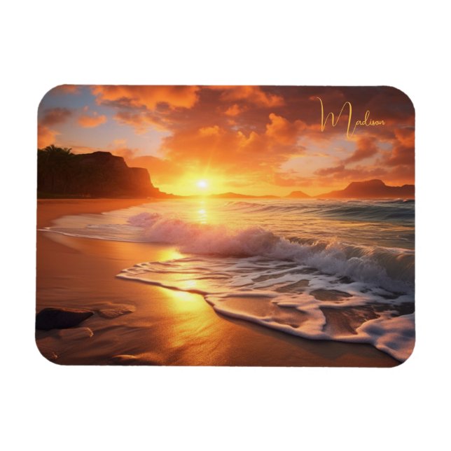 Custom Name Tropical Beach Sunset Magnet (Horizontal)