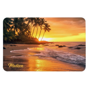 Custom Name Tropical Beach Sunset Magnet