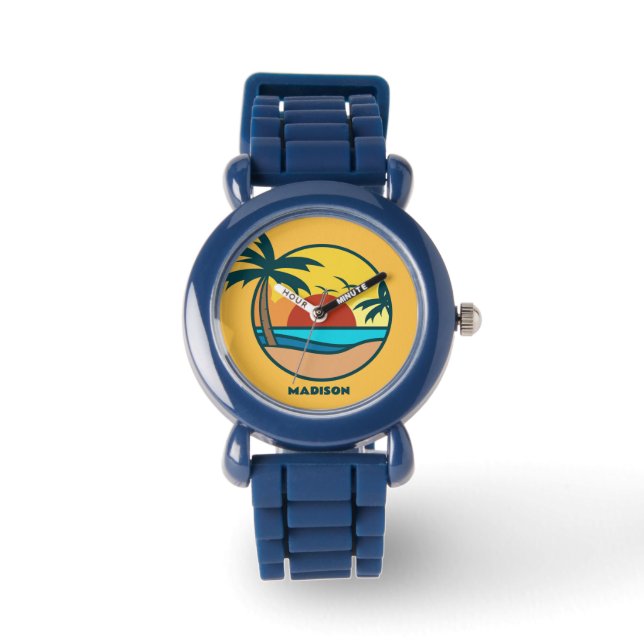 Custom Name Tropical Beach Sunset Watch (Front)