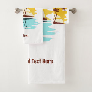 Custom Name Tropical Island Sunset Bath Towel Set