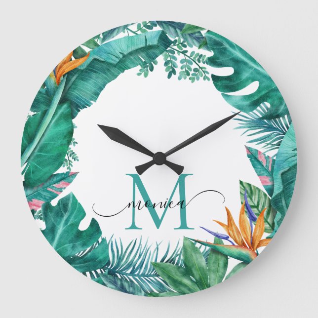 Custom Name Tropical Large Clock (Front)