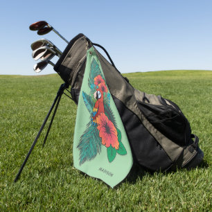 Custom name Tropical Parrot Golf Towel