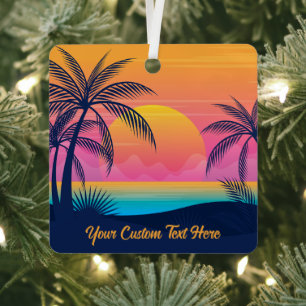 Custom Name Tropical Sunset Metal Tree Decoration