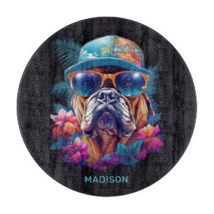 Custom Name Tropical Vacation Dog Cutting Board