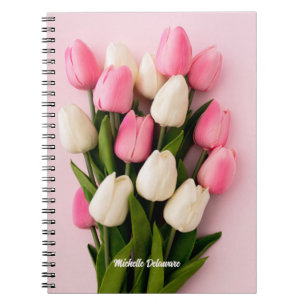 Custom Name Tulips on Pink Notebook