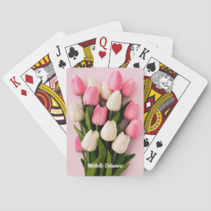 Custom Name Tulips on Pink Playing Cards