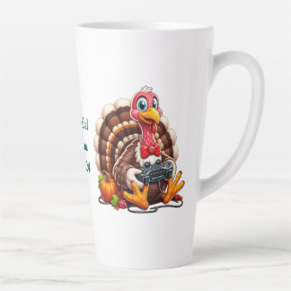 Custom name, turkey playing video game  latte mug