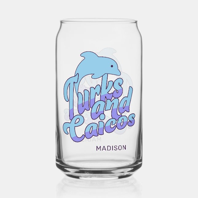 Custom Name Turks and Caicos Dolphin Can Glass (Front)