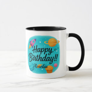 Custom Name Turquoise 21st Birthday Mug