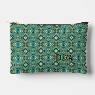 Custom Name Turquoise Black Hand Drawn Accessory Pouch