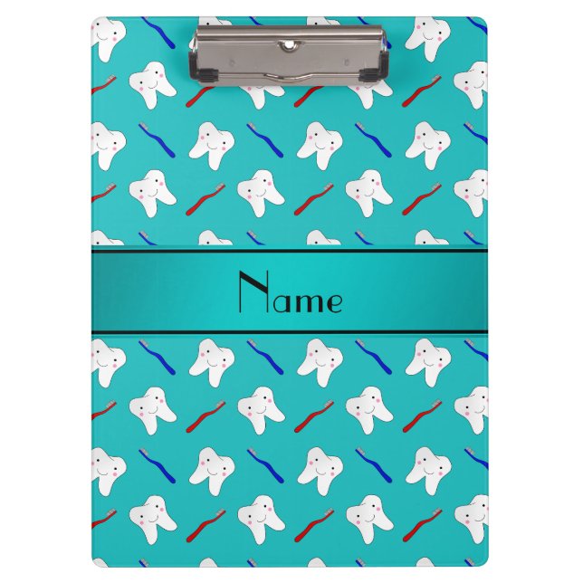 Custom name turquoise brushes and tooth pattern clipboard (Front)