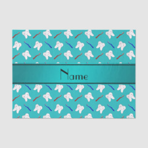 Custom name turquoise brushes and tooth pattern tissue paper