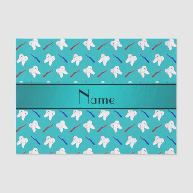 Custom name turquoise brushes and tooth pattern tissue paper (Front)