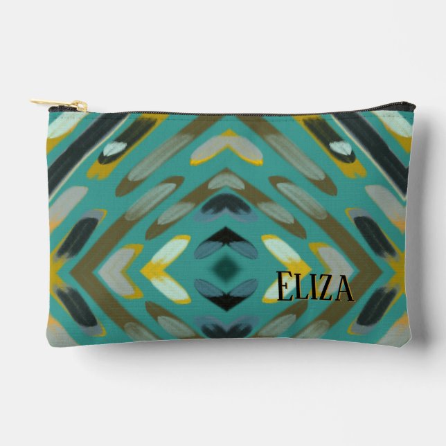 Custom Name Turquoise Camo Colours Pattern Accessory Pouch (Front)