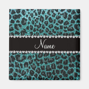 Custom name turquoise glitter leopard print magnet