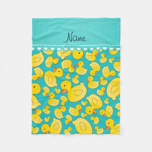 Custom name turquoise rubberducks blue stripe fleece blanket (Front)