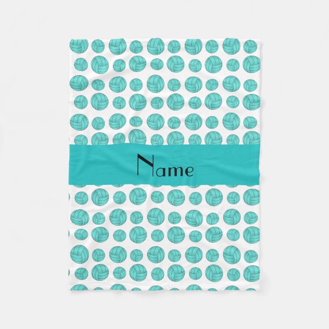 Custom name turquoise volleyball pattern fleece blanket (Front)