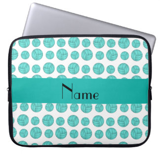 Custom name turquoise volleyball pattern laptop sleeve