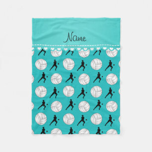Custom name turquoise volleyballs silhouettes fleece blanket