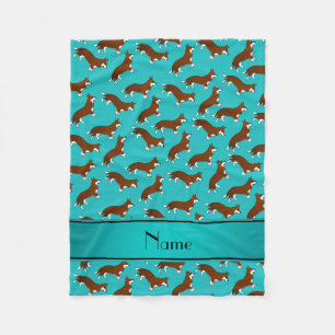 Custom name turquoise welsh corgi cardigan dogs fleece blanket