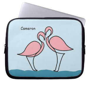 Custom Name Two Pink Flamingos on the Water Laptop Sleeve