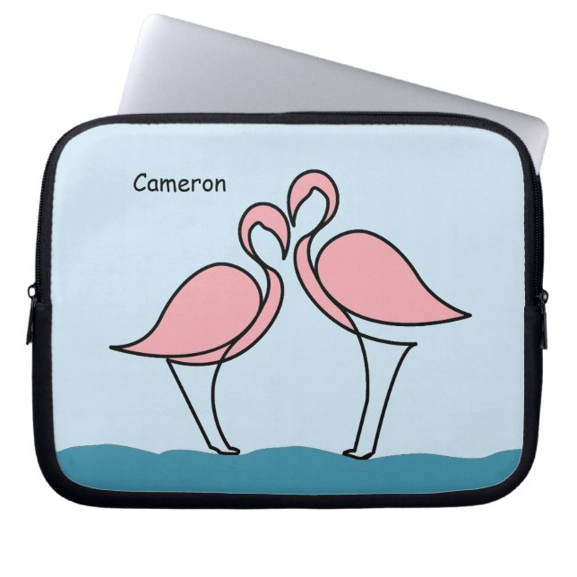 Custom Name Two Pink Flamingos on the Water Laptop Sleeve (Front)