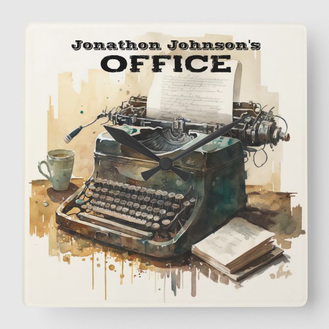 Custom Name Typewriter Office Wall Clock (Front)