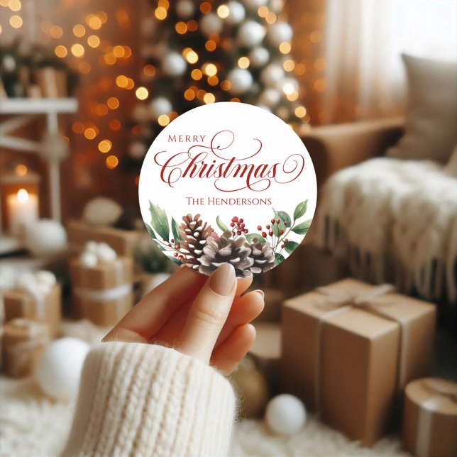 Custom Name Typography Christmas Sticker (Custom Name Red Typography Christmas Sticker)