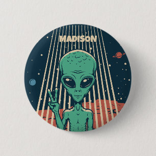 Custom Name UFO Alien 6 Cm Round Badge