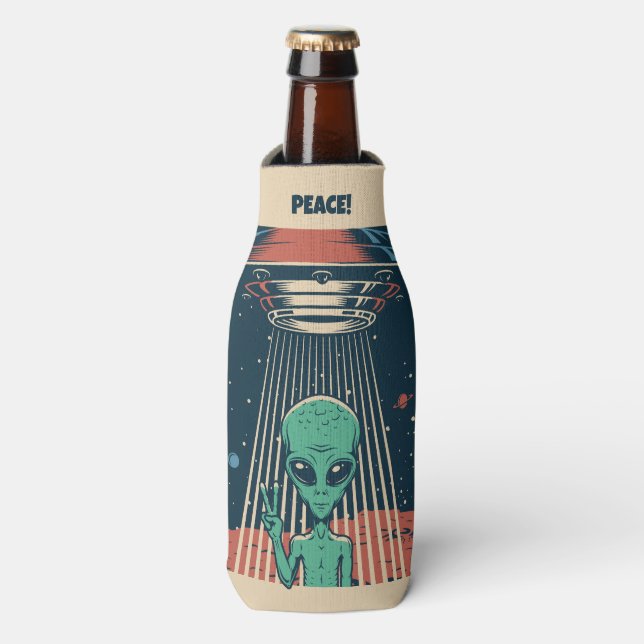 Custom Name UFO Alien Bottle Cooler (Bottle Front)