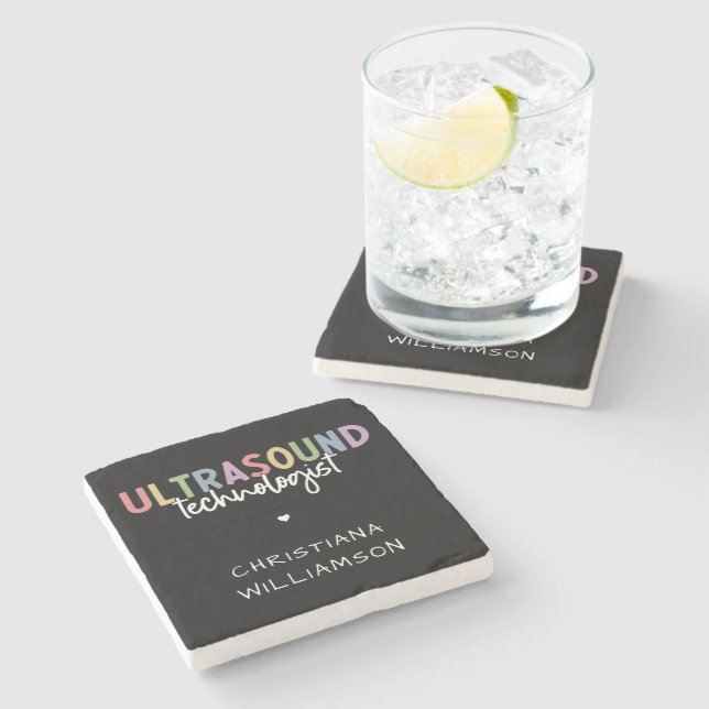 Custom Name Ultrasound Technologist Gifts Stone Coaster (Side)