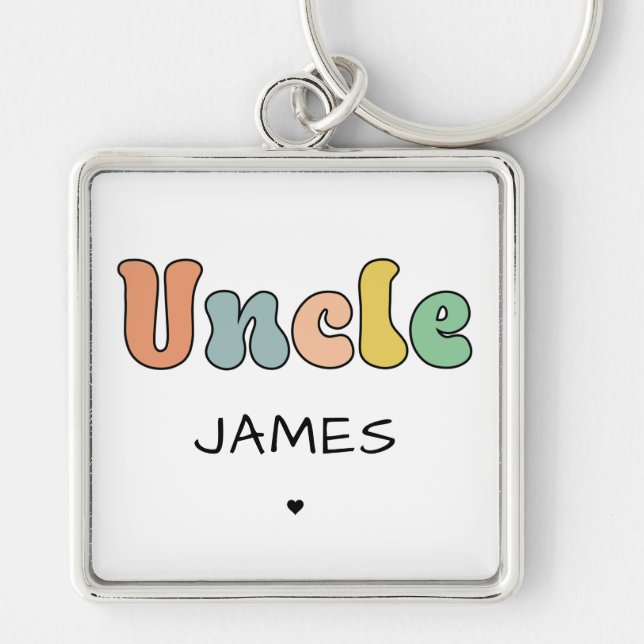 Custom Name Uncle Retro Gift | Uncle Personalised Key Ring (Front)
