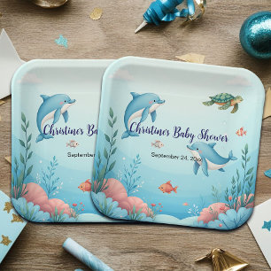 Custom Name Under the Sea Baby Shower Paper Plate