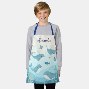 Custom Name Under the Sea Whales & Fish Kids Apron
