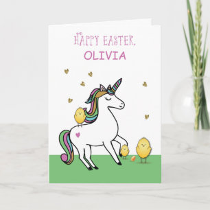 Custom Name Unicorn Easter Wishes with Chicks Card