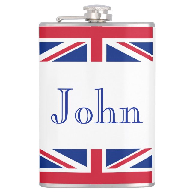 Custom Name Union Jack Flag flat Hip Flask (Front)
