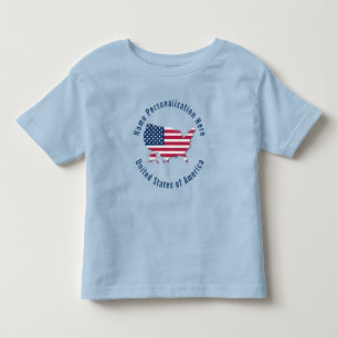 Custom Name United States of America Flag Map Blue Toddler T-Shirt