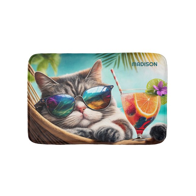 Custom Name Vacation Cat Bath Mat (Front)