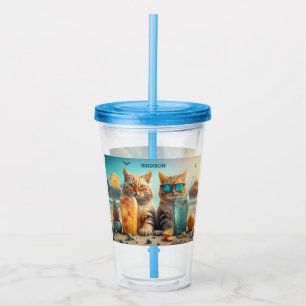 Custom Name Vacation Cats Acrylic Tumbler