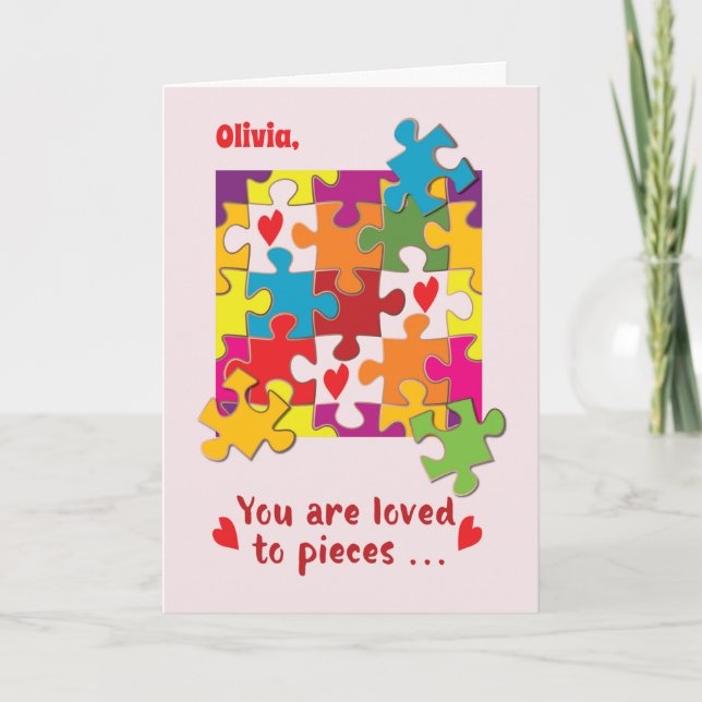 Custom Name Valentine Puzzle Love to Pieces Card (Front)