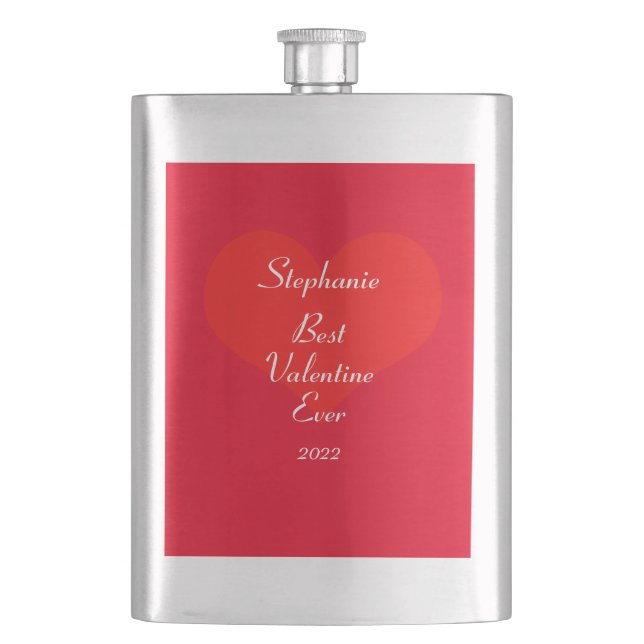 Custom Name Valentine's Day Red Heart Pattern Cute Hip Flask (Front)