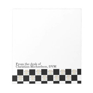 Custom Name Veterinary Black White Chequerboard Notepad