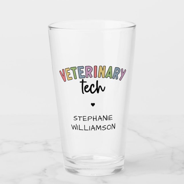 Custom Name Veterinary Tech | Vet Technician Glass (Front)